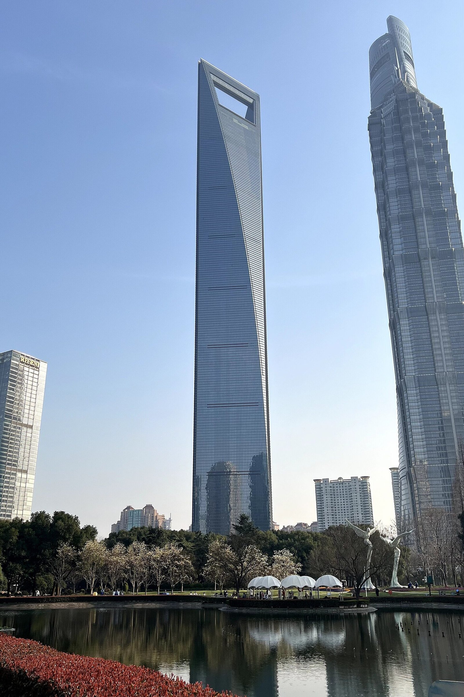 Shanghai World Financial Center in Pudong, with the trapezoid aperture at its summit.